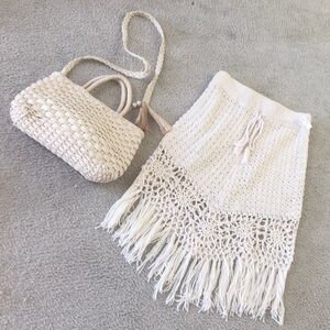BLU PEPPER/“VANILLA LATTE”CROCHET FRINGE MIDI SKIRT/NEW